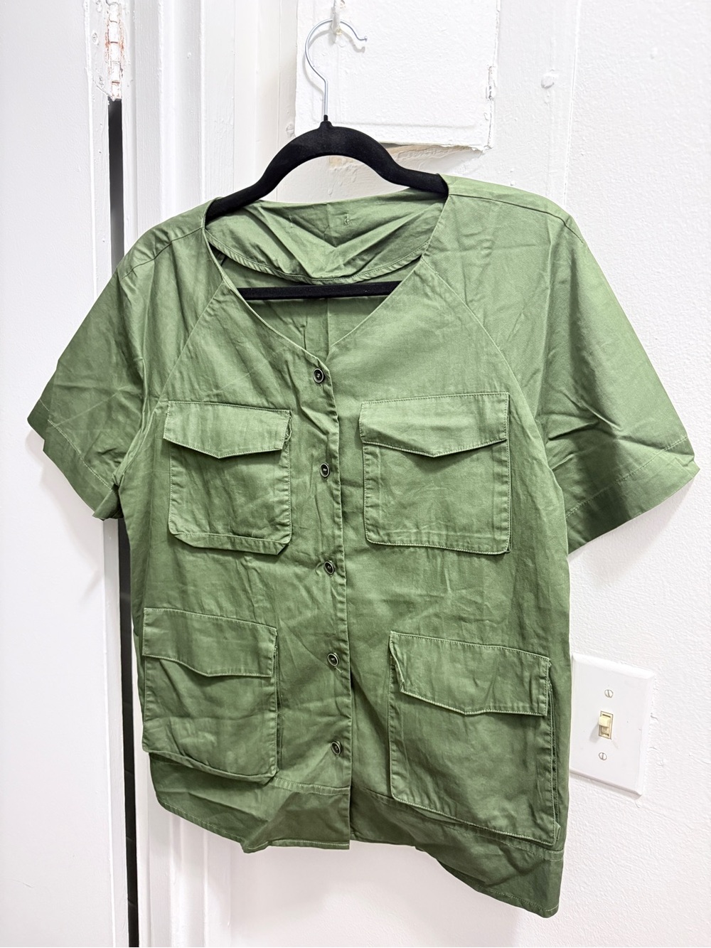Men's Short Sleeve Utility Shirt Jacket - Olive Green